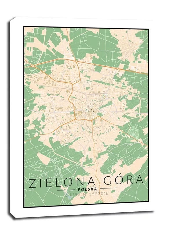 Zielona Góra mapa kolorowa - obraz na płótnie Wymiar do wyboru: 90x120 cm