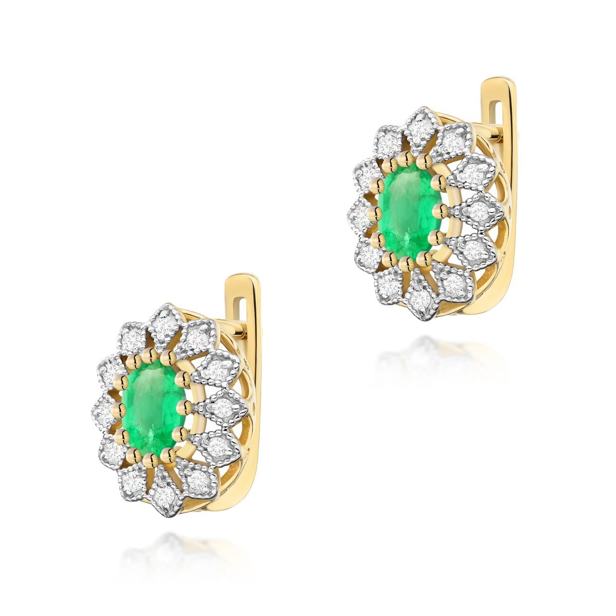 Złote kolczyki K0354 Szmaragd 2 x 0,40ct żółte złoto pr. 585