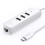 Huby USB - Ugreen HUB 4w1 USB Typ C - 3x USB Typ A 3.1 Gen 1 + RJ45 biały (CM416 50620) - miniaturka - grafika 1