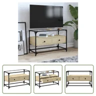 Szafki RTV - The Living Store Szafka RTV ze szklanym blatem dąb sonoma 80x35x51cm materiał drewnopochodny - miniaturka - grafika 1