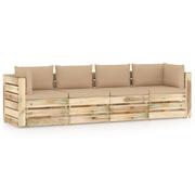 Meble ogrodowe - Ogrodowa sofa 4-os z poduszkami, impregnowane na zielono drewno Lumarko - miniaturka - grafika 1