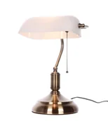 Lampy stojące - Lumina Deco BANKER CLASSIC lampa biurkowa mosiężna klasyczna bankierska z białym kloszem E27 - miniaturka - grafika 1