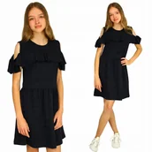 Sukienki - Sukienka Z FALBANKĄ Hiszpanka SZKOŁA Granatowa 140 - miniaturka - grafika 1