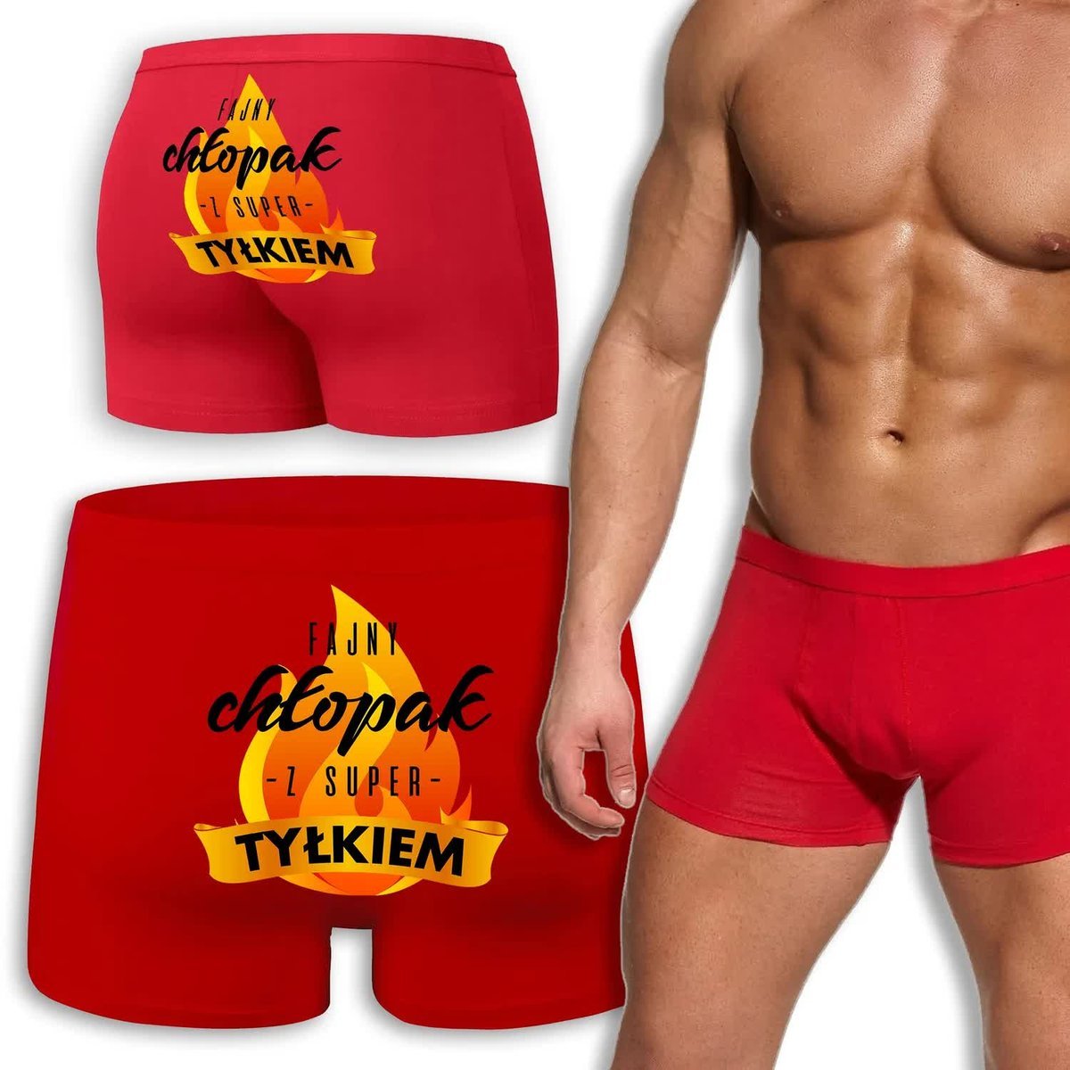 Bokserki Czerwone Na DZIEŃ CHŁOPAKA Fajny Chłopak Z Super Tyłkiem Wz - L