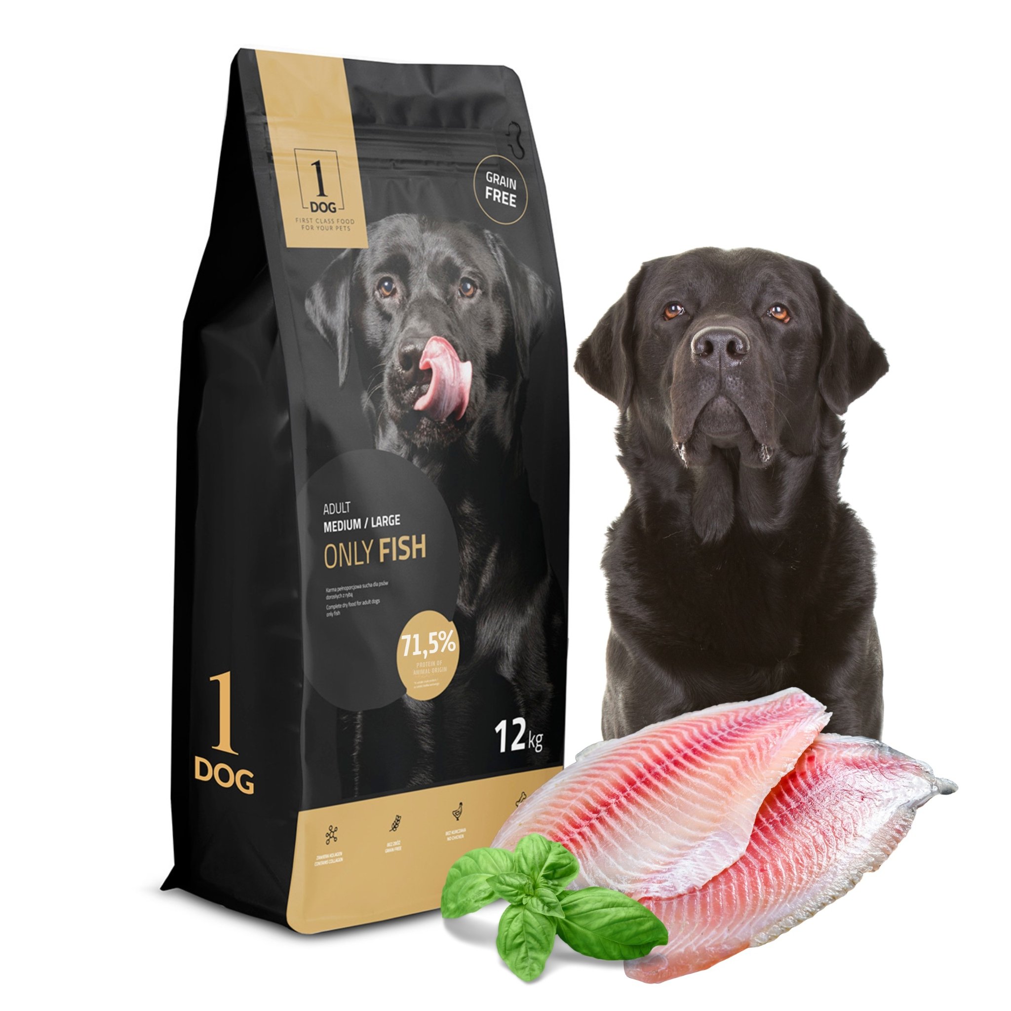 1DOG ADULT 12KG ONLY FISH RYBA M/L BEZ ZBÓŻ