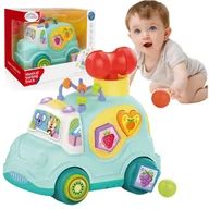 Zabawki interaktywne dla dzieci - Auto Muzyczny Sorter Klocki Przeplatanka Sensoryka Młotek Owoce Kolory Kształty Na Kółkach - miniaturka - grafika 1