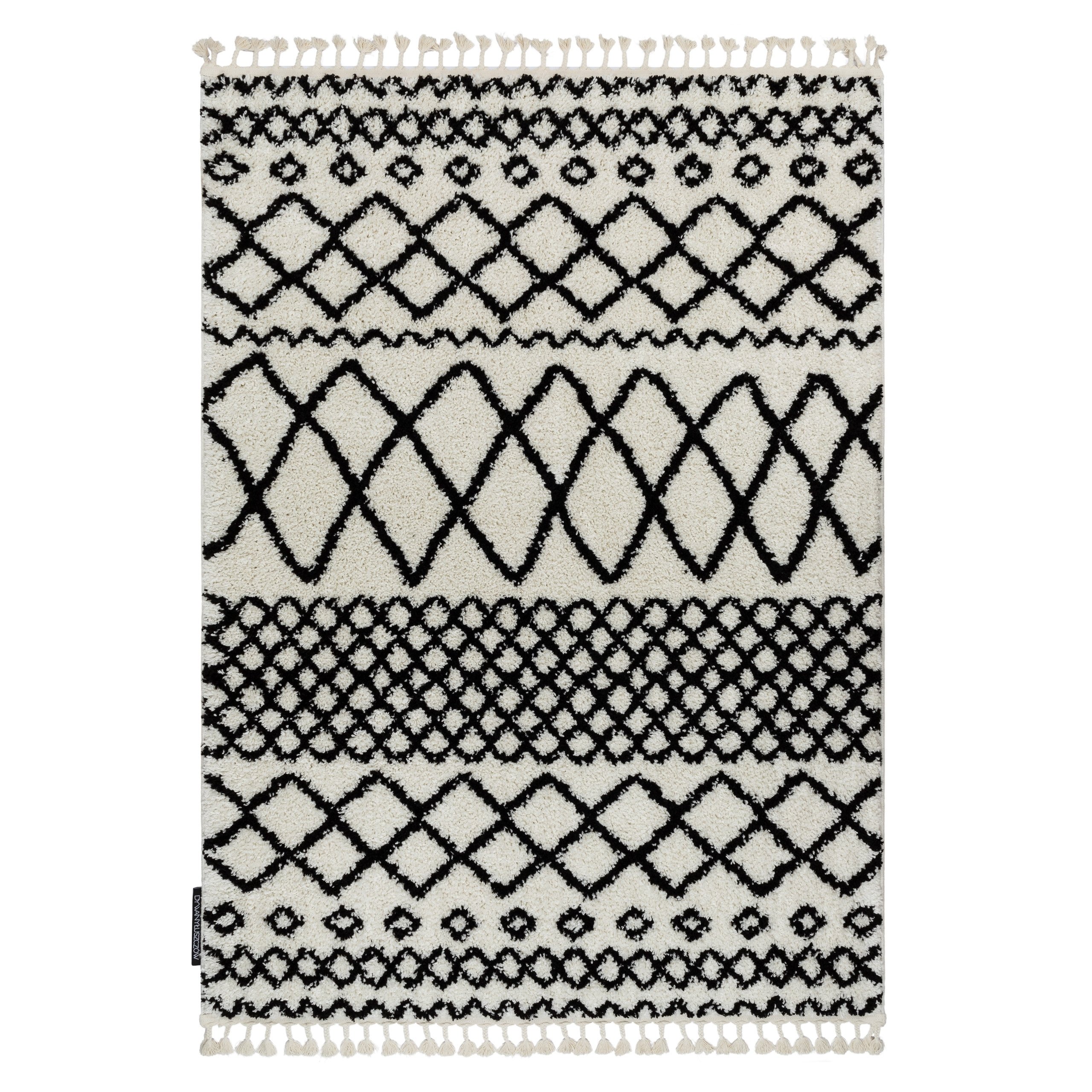 Dywan BERBER SAFI N9040 biały / Frędzle berberyjski marokański shaggy czarny 180x270 cm