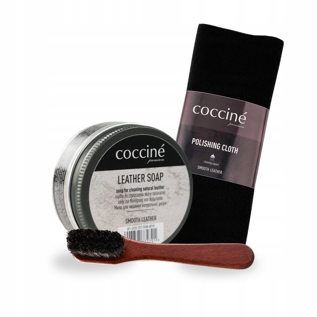 Mydło do Butów ze Szczotką i Szmatką do Polerowania Coccine Zestaw 3w1