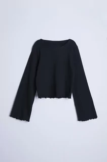 Bluzki dla dziewczynek - Czarna bluzka dziewczęca w prążki z rozszerzanymi rękawami - Limited Edition - grafika 1