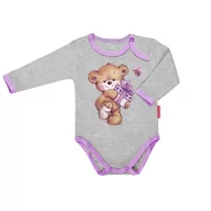 Body dla niemowląt - Body dla dziecka dziewczynki bawełniane z długim rękawem szare z misiem 104 - miniaturka - grafika 1