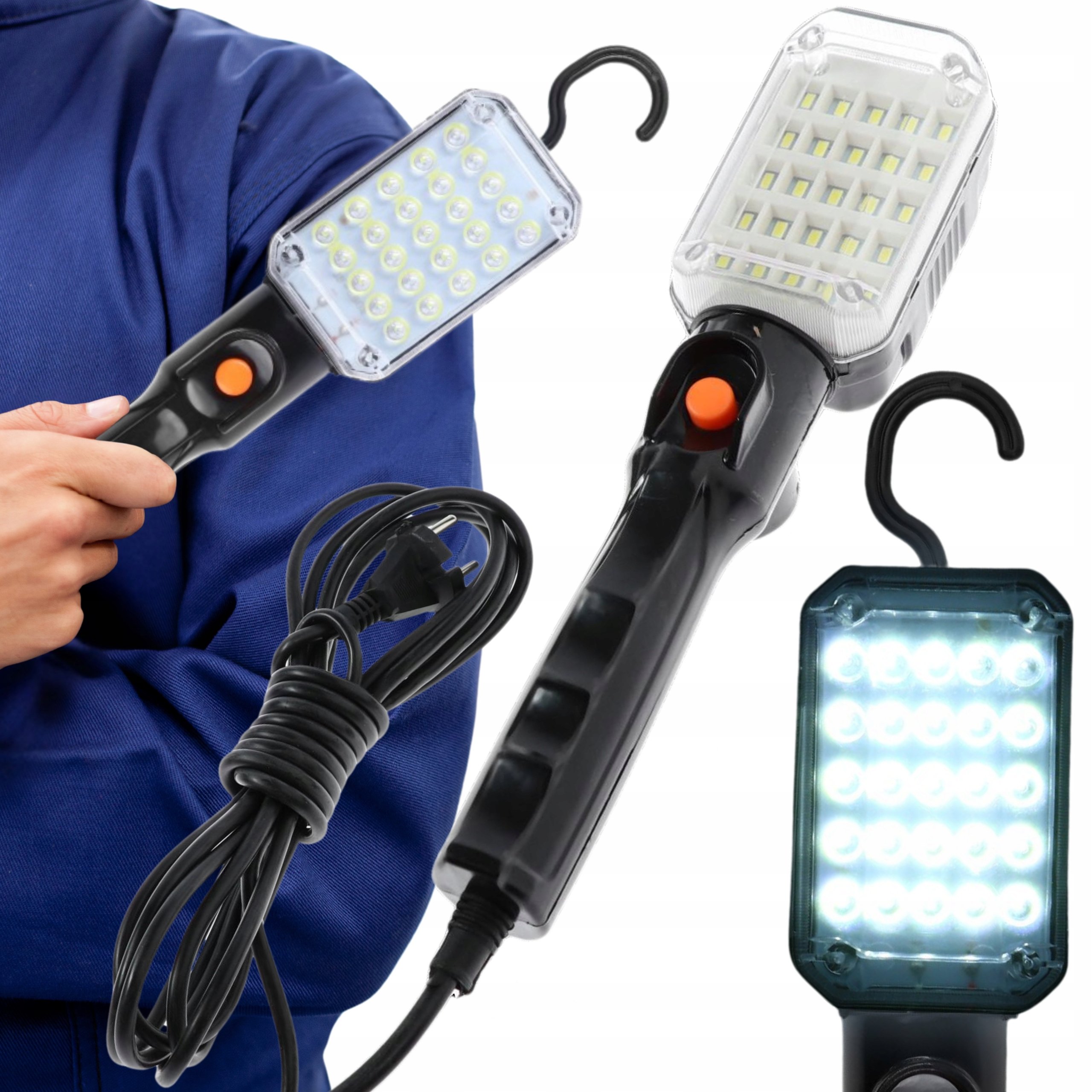 Lampa Warsztatowa Led 230V 12W Przewodowa Na Magnes Hak Latarka Garażowa