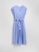 Sukienki - Reserved - Sukienka midi z dodatkiem lnu - jasnoniebieski - miniaturka - grafika 1