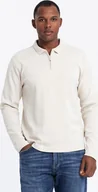 Koszulki męskie - Longsleeve męski polo z zapinanym na zamek kołnierzykiem kremowy V3 OM-POLS-0130 L - miniaturka - grafika 1