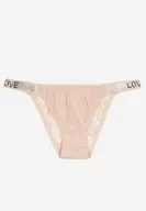 Majtki damskie - Jasnoróżowe Koronkowe Majtki Figi z Bawełny Wykończone Napisem i Cyrkoniami Eirivia - miniaturka - grafika 1