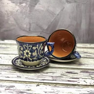 Kubki - Duży kubek ceramiczny z podstawką ręcznie zdobiony „Atramentowe serce 1” 210ml - miniaturka - grafika 1
