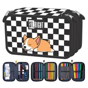Piórniki - St. Right Piórnik Potrójny Szkolny Z Wyposażeniem Szkolnym Sleepy Corgi - miniaturka - grafika 1
