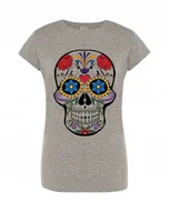 Koszulki i topy damskie - T-Shirt damski nadruk kolorowa czaszka r.XL - miniaturka - grafika 1