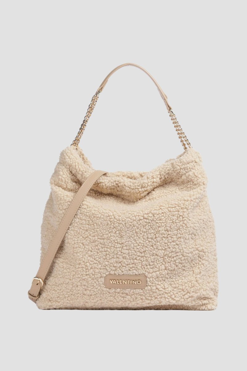 VALENTINO Duża beżowa damska torebka Qube Hobo Bag