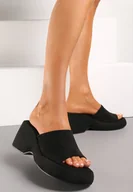 Klapki i japonki damskie - Czarne Klapki na Koturnie z Platformą i Szerokim Paskiem Arlika - miniaturka - grafika 1