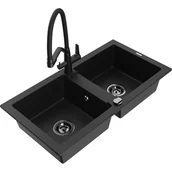 Zlewozmywaki z baterią - Mexen Mario zlewozmywak granitowy 2-komorowy z baterią kuchenną Duo, czarny - miniaturka - grafika 1