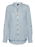 Bluzki damskie - VERO MODA Damska koszulka Vmbumpy L/S New Noos bluzka, Snow White/Stripes:little Boy Blue, M - miniaturka - grafika 1