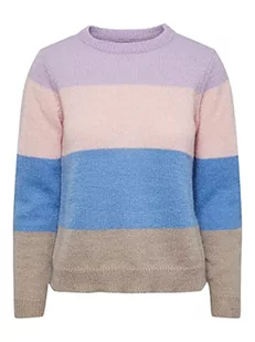 PIECES Damski sweter PCJYMMA LS O-Neck Knit NOOS BC, fioletowy róż/paski: CROS-GRSK-srebrny Mink, M - Swetry damskie - miniaturka - grafika 1