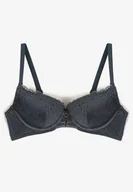 Biustonosze - Granatowy Koronkowy Biustonosz Typu Push Up Zapinany na Haftki Maileen - miniaturka - grafika 1