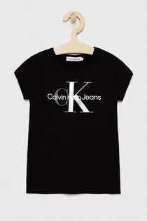 Koszulki dla dziewczynek - Calvin Klein Jeans T-shirt bawełniany dziecięcy kolor czarny - grafika 1