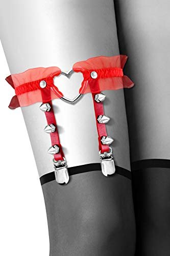 Bijoux Pour Toi 6060100030 Podwiązka w stylu czerwonej skóry z metalowym sercem tiul/metalowe końcówki