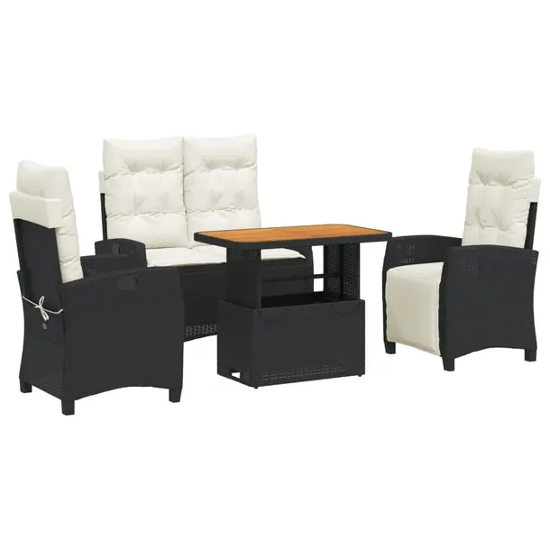 Zestaw mebli ogrodowych czarny, rattan PE, stół 90x55x40/71 cm, krzesła