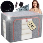 Pokrowce na ubrania - Organizer Pudełko Do Przechowywania Ze Stelażem Szary Lniany 24L - miniaturka - grafika 1