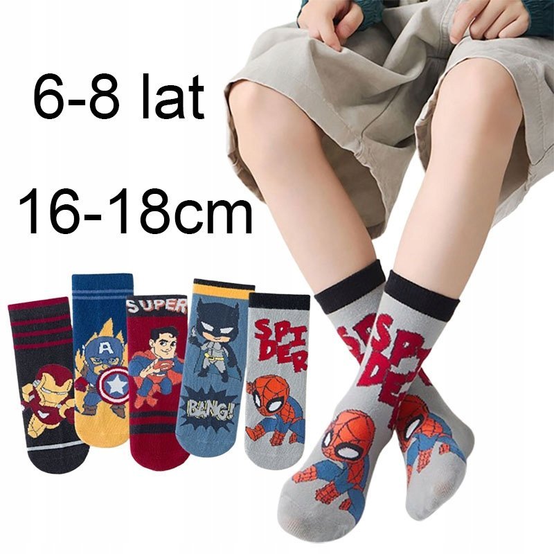 SKARPETY dziecięce BAWEŁNIANE skarpetki SPIDERMAN 16-18cm chłopięce 6-8lat