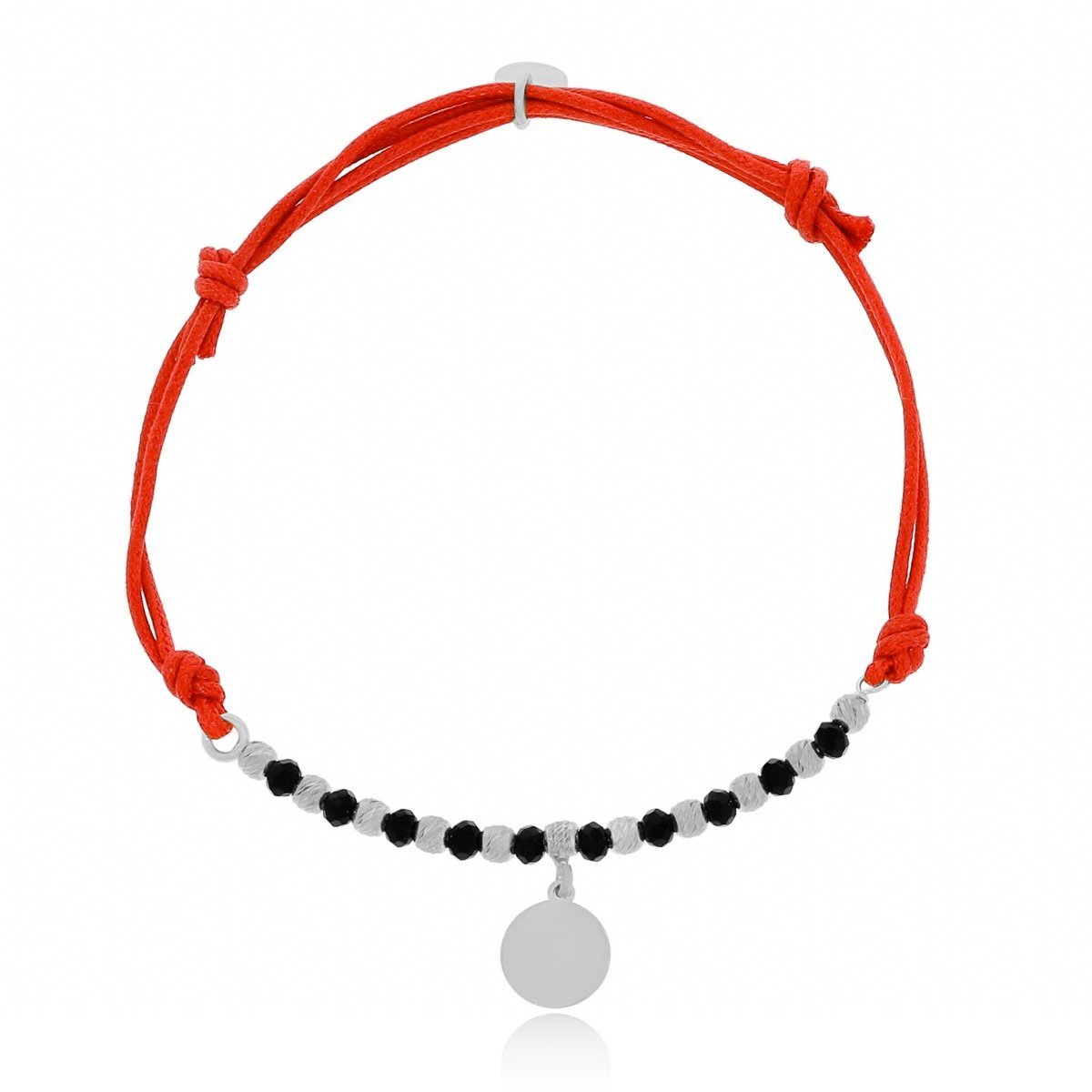 Srebrna bransoletka czerwony sznurek kółko pr. 925