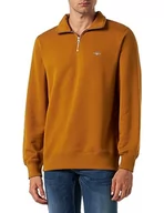 Bluzy męskie - GANT Męska bluza REG Shield Half Zip Sweat, ciepła brązowa, standardowa, ciepły brąz. - miniaturka - grafika 1
