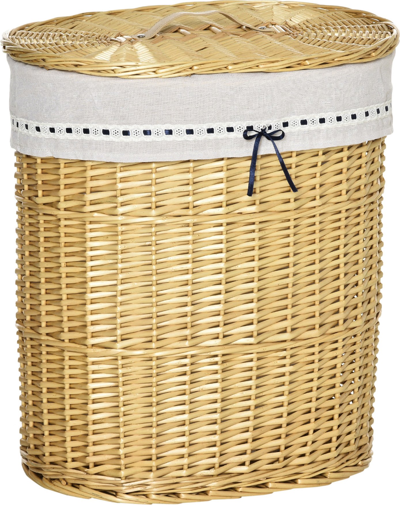 HOMCOM Wiklinowy kosz na pranie Wiklinowy kosz na pranie z pokrywą Naturalny 100L 51 x 38 x 57 cm