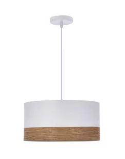 Lampa wisząca Porto z abażurem, boho, biała, dębowa - Lampy sufitowe - miniaturka - grafika 1