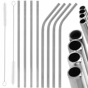 Słomki metalowe wielorazowe 8 szt. Springos 21,5 cm zestaw ze szczotkami i etui stal nierdzewna - Słomki do napojów - miniaturka - grafika 1