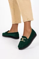 Mokasyny damskie - Zielone mokasyny z łańcuchem damskie ze skórzaną wkładką Casu D23WX5-G-40 - miniaturka - grafika 1