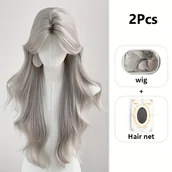 Pozostałe akcesoria fryzjerskie - TEMU 2 szt. Elegancki srebrzysto-szary kręcony falowy perukę z siatką, wysokotemperaturowy włókno syntetyczne włosy dla kobiet, stylowy codzienny i - miniaturka - grafika 1