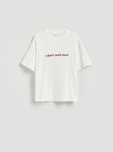 Reserved - Bawełniany t-shirt - biały - Koszulki i topy damskie - miniaturka - grafika 1
