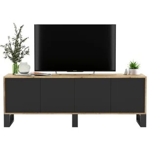 Komoda RTV, loft, apollo, rama, 150x35x53 cm, dąb wotan, czarny, mat - Szafki RTV - miniaturka - grafika 1
