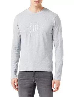 Koszulki męskie - GANT Męski T-Shirt Reg Tonal Shield Ls, szary melanż, L - grafika 1
