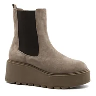 Botki damskie - Kawowe skórzane botki na koturnie 6FL5254 - Neścior - miniaturka - grafika 1