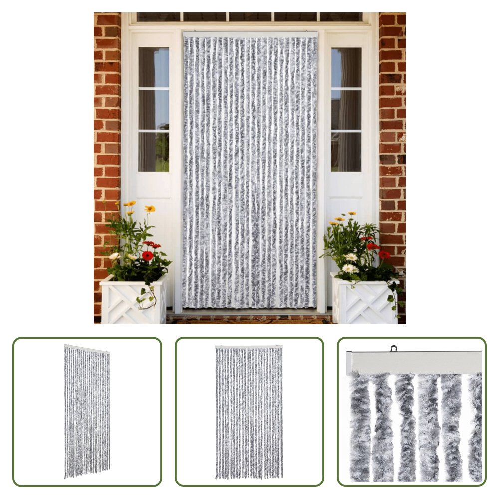 The Living Store Zasłona Fly biało-szara 100x200 cm szenilowa