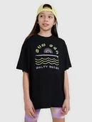 Koszulki dla dziewczynek - 4F T-shirt oversize z nadrukiem dziewczęcy - czarny 122 (6-7 lat) - miniaturka - grafika 1