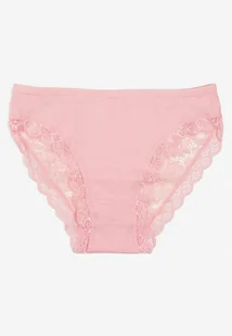 Różowe Bawełniane Majtki Figi z Koronką Osswa - Majtki damskie - miniaturka - grafika 1