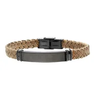 Bransolety męskie - Czarna blacha na naturalnej brązowej plecionej skórze bransoletka męska pod grawer - Manoki - miniaturka - grafika 1