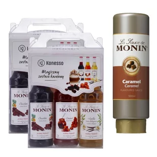 Monin 2x Zestaw kawowy Konesso 3x250 ml karmel czekolada wanilia + Sos WHITE CHOCOLATE 0,5 L 5902768948127 - Śmietanki i dodatki do kawy - miniaturka - grafika 3