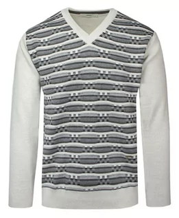 Swetry męskie - Sweter Beżowy w Serek, Wzór Geometryczny, V-neck, Męski, Cienki -YAMAK - Yamak - grafika 1