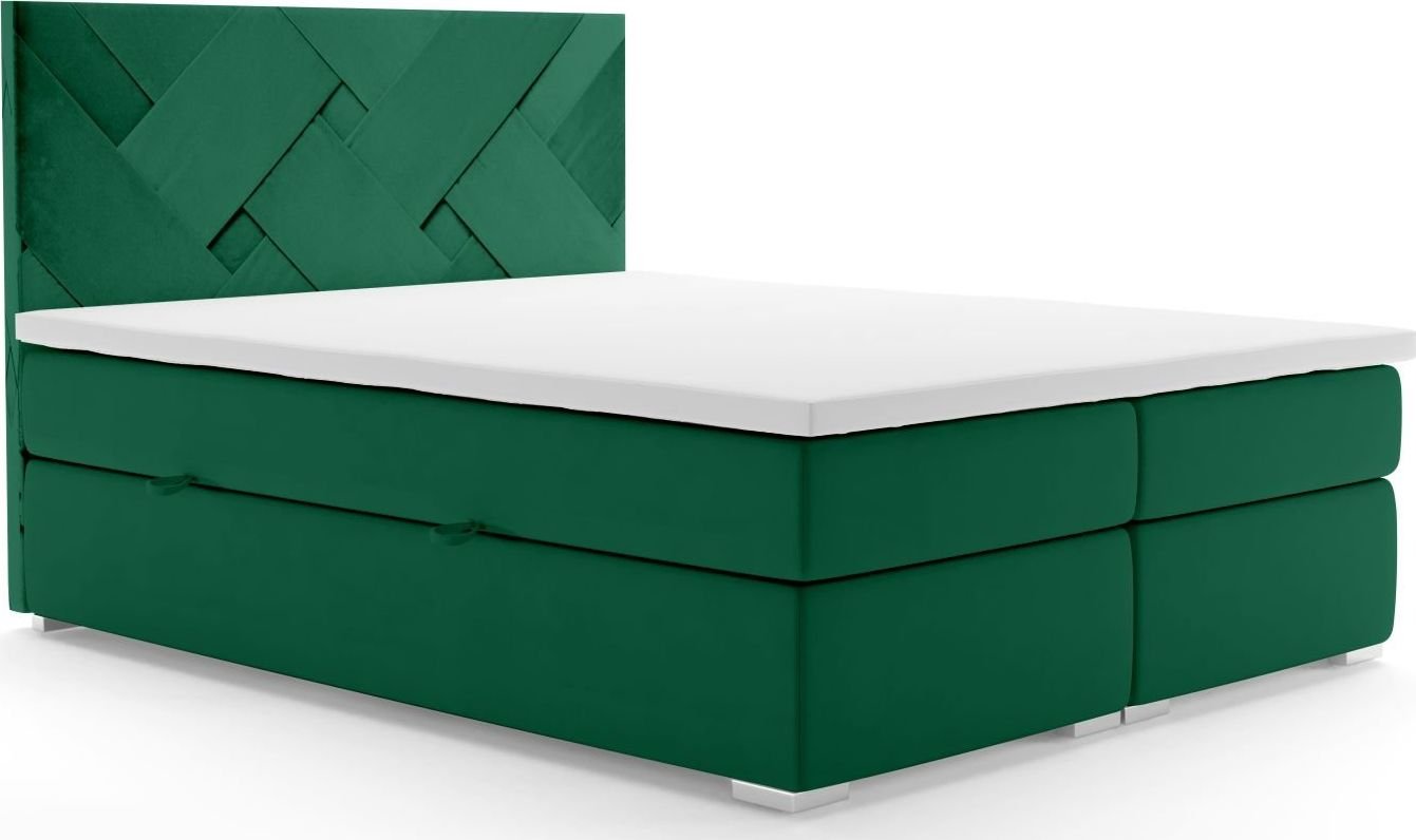 LAVERTO Łóżko kontynentalne FEZ 140x200 zielone velvet z pojemnikiem
